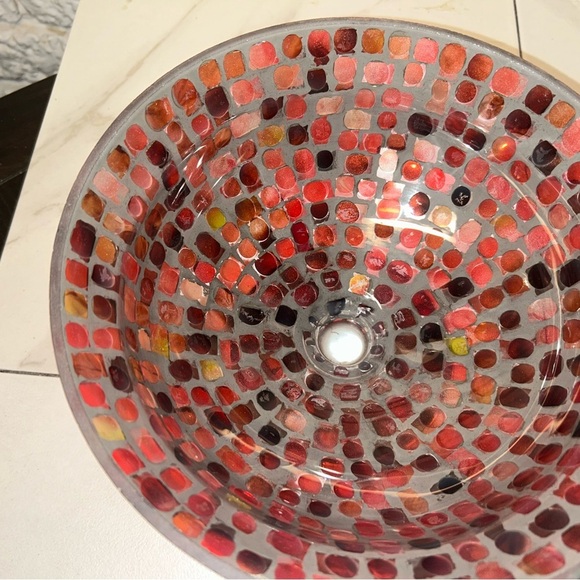 Mosaic Art Bowl - Red Pink White Candy Dish Home Decor Collectibles Vintage - Picture 4 of 9
